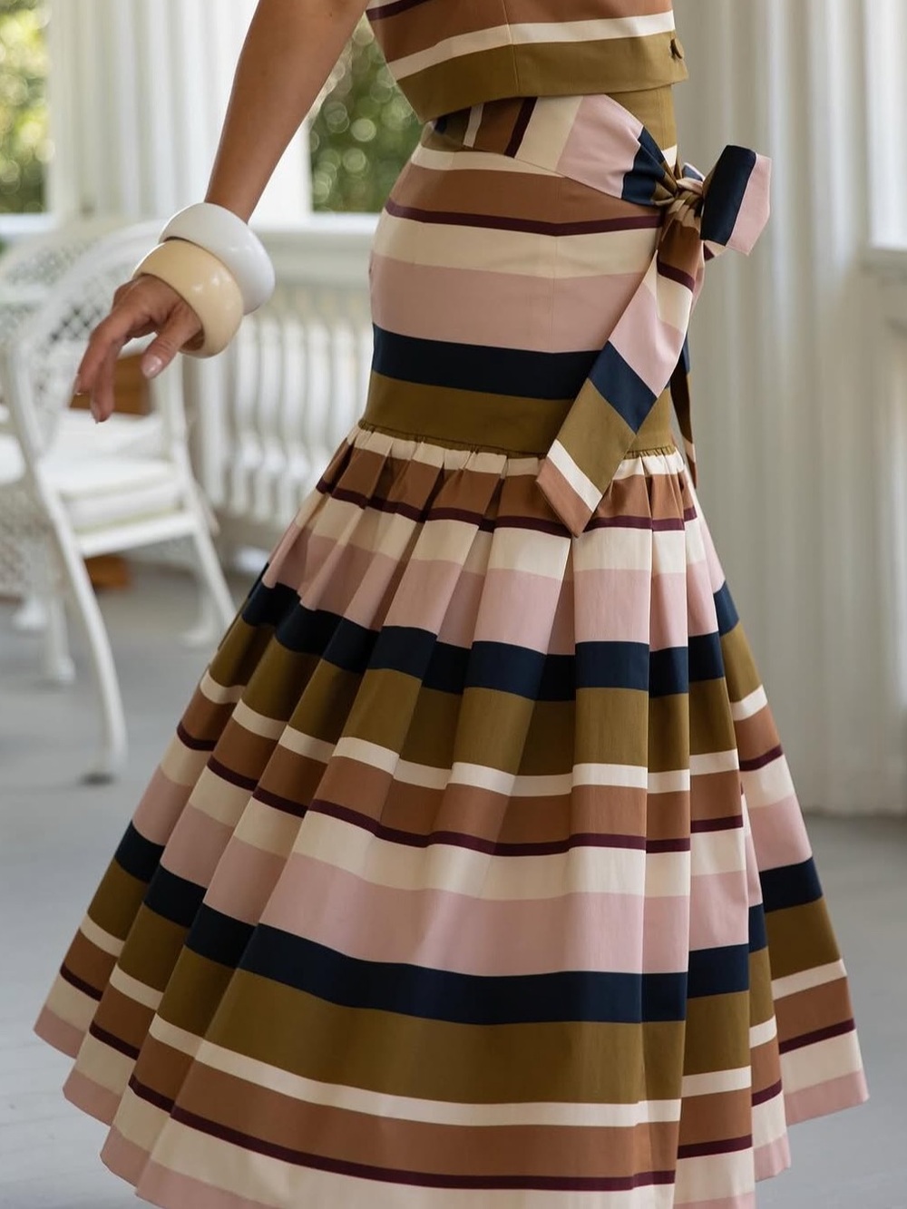 Antonio Melani x Style Bungalow The Town Sateen Stripe A Line Midi Skirt NWT - Picture 1 of 16